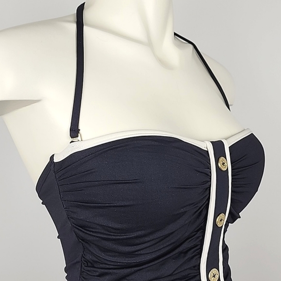 Women's Black One Piece Swimsuit Gold Button Feature Front Rusched Size S/M - Picture 5 of 15